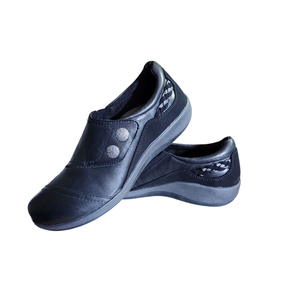 Aetrex Karina Shoe Black Leather Monk Strap Orthotic System Womens Size 10